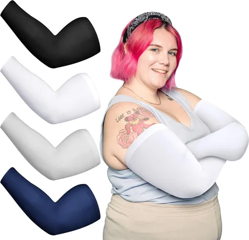 Vista 9 de 4 pares de mangas de compresión de gran tamaño para mujer, con protección solar UV, de seda helada, de gran tamaño, para mujer