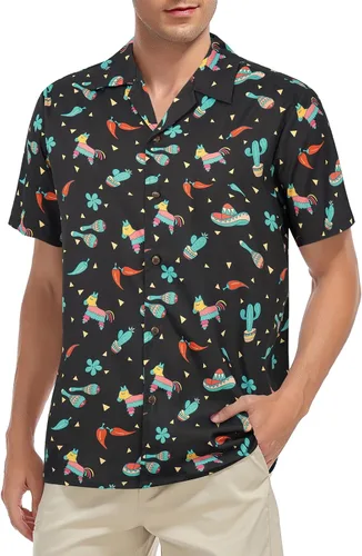 Vista 45 de Camisa hawaiana para hombre, con estampado floral, cómoda, con botones, casual, manga corta, ropa de playa para hombre