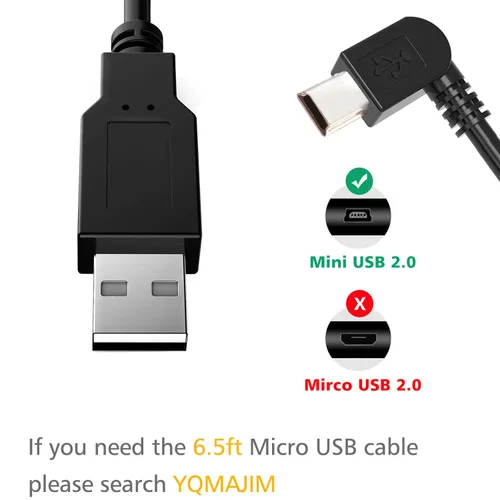 Vista 4 de Cable de carga para cámara de salpicadero, mini USB de 6.5 pies, espejo de cámara de salpicadero, cable de alimentación GPS, compatible con Garmin