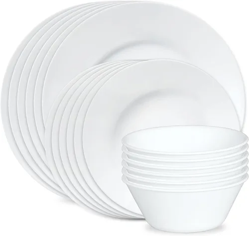 Vista 18 de Corelle Vitrelle - Juego de vajilla de vidrio de 18 piezas para 6, juego de platos y cuencos de vidrio de triple capa resistente a las grietas y a