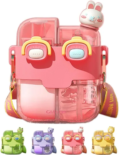 Vista 10 de Two Drink - Botella de agua para niños con pajilla, bonita estética, de gran capacidad, taza de dos capas para niñas, estudiantes, niños, escuela