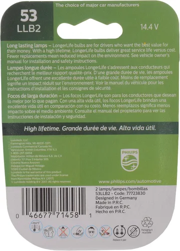 Vista 2 de Philips Automotive Lighting 53 LongerLife - Bombilla en miniatura, paquete de 2, 53LLB2
