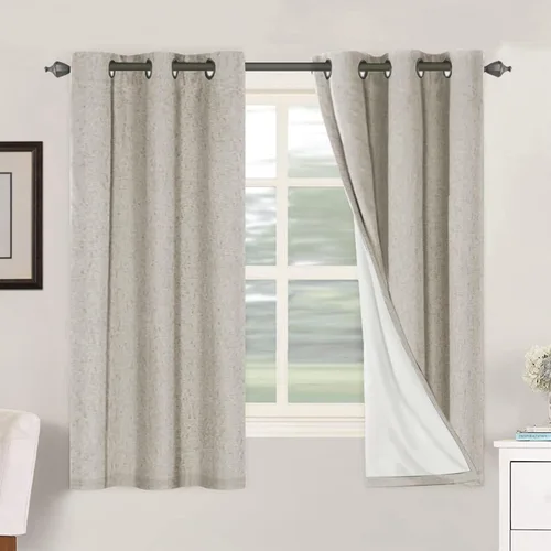 Vista 160 de H.VERSAILTEX Cortinas 100% opacas con aislamiento térmico, texturizadas, de lino, con bloqueo completo de calor y luz, para sala de estar y Negro