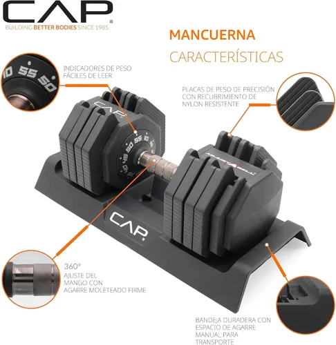 Vista 3 de CAP ADJUSTABELL - Juego de mancuernas ajustables de selección rápida de primera calidad para entrenamiento de fuerza, individuales y pares, 12.5