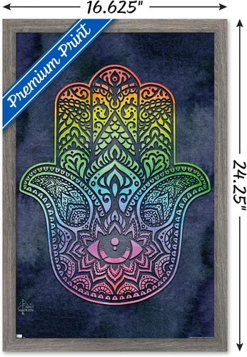 Vista 3 de Trends International Brigid Ashwood - Póster de pared de Hamsa arcoíris, 22.4 pulgadas de largo x 14.7 pulgadas, versión enmarcada de madera