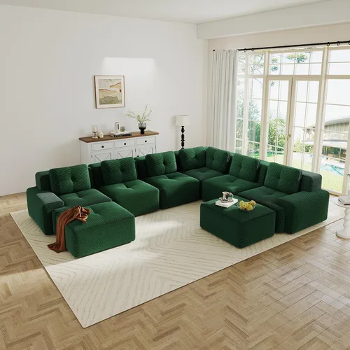 Vista 77 de Sofás modulares sin hueso de 152.8 pulgadas para sala de estar, sofá modular con diván en forma de L, cómodo asiento profundo tapizado de tela