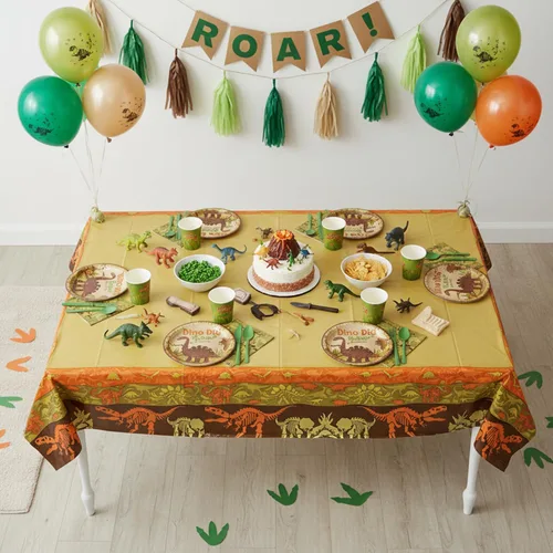 Vista 4 de Mantel de plástico Dino Dig - Suministros de fiesta de cumpleaños de dinosaurios - 1 pieza