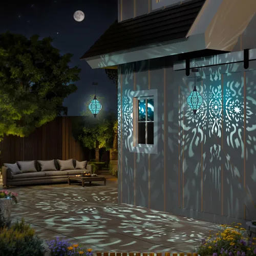 Vista 5 de Hapjoy Luces solares colgantes para decoración de jardín al aire libre, farol solar impermeable de plástico marroquí, decoraciones al aire libre