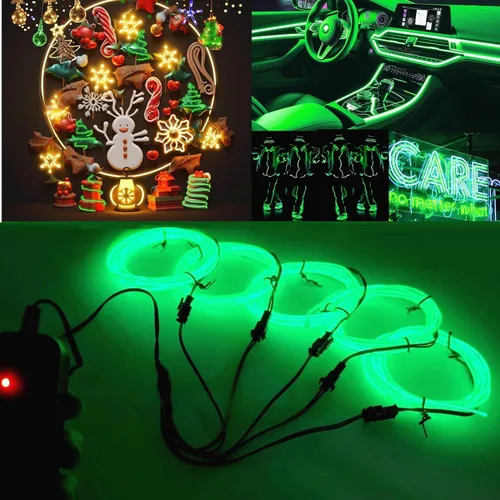 Vista 16 de Ourbest [Nueva versión dura] 5 divisores de 6.6 ft de cable EL de neón, 3 modos de permanencia/lento/rápido flash LED para decoración de fiesta