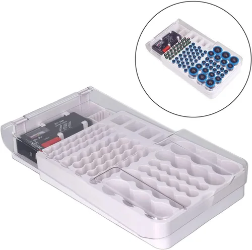 Vista 8 de Caja de almacenamiento organizadora de baterías con probador, tapa transparente, organizador de batería, soporte para 93 baterías, caja