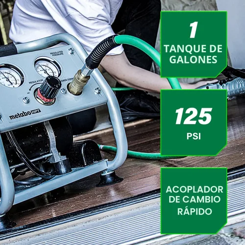 Vista 5 de Metabo HPT Compresor de aire silencioso, compresor de aire portátil sin aceite de 1 galón, funcionamiento ultrasilencioso a 59 dB, acoplador rápido