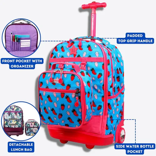 Vista 2 de J World New York Mochila con ruedas Duo para niños con juego de lonchera, Strawberry, talla única , Duo Kids - Mochila con ruedas y lonchera
