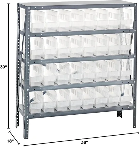 Vista 373 de Quantum QSBU-245BK Heavy Duty Shelving Unit with (7) Shelves and (24) QUS245 Black Bins for Garage Warehouse Storage Distribution 400 lb Load