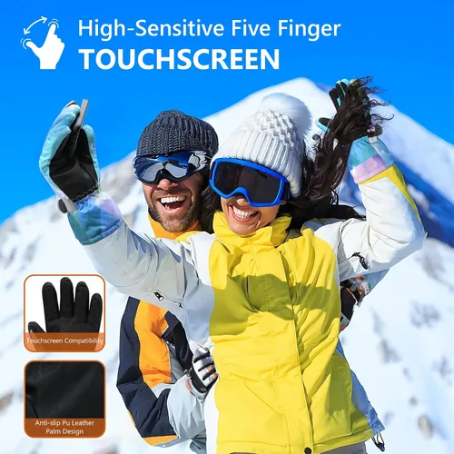 Vista 5 de Guantes de esquí, guantes de nieve impermeables y transpirables más cálidos para clima frío, se adaptan tanto a hombres como a mujeres, para padres