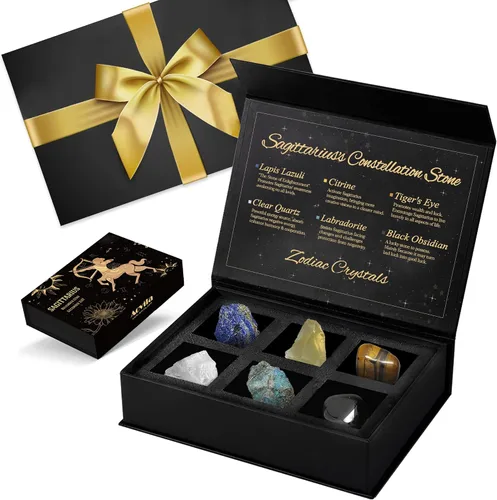 Vista 30 de Conjunto de regalo de cristales de Acuario, signos del zodiaco, piedras de nacimiento de cristales curativos con caja de horóscopo, cristales