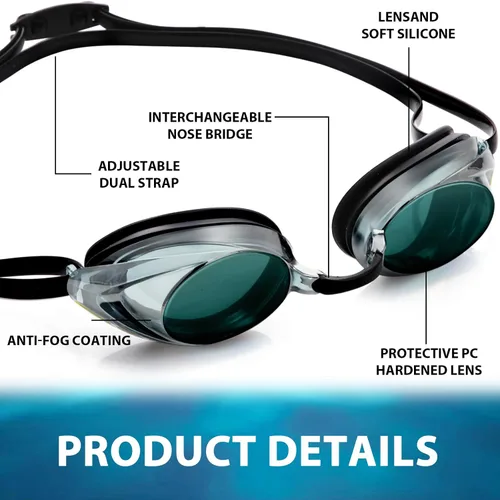 Vista 2 de Landhoow 3 gafas de natación para adultos para hombres y mujeres, anti UV, antiniebla, con espejo de carrera con 6 puentes nasales y 3 correas