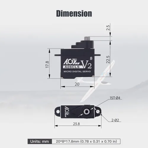 Vista 6 de AGFRC 6.6 lbs HV RC Micro Servo para coches Mini-Z (A06CLS V2 Negro) 6g Ultra-Light, 0.052s High Speed, Programmable, Digital Coreless Motor, Full