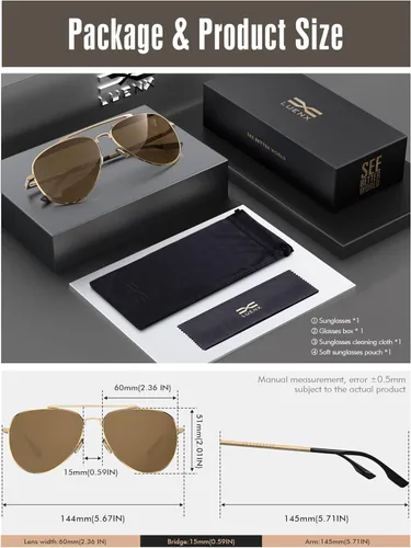 Vista 45 de LUENX, Aviator - Gafas de sol polarizadas, para hombres y mujeres, protección UV 400, con funda 60MM