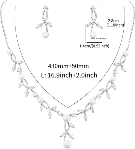 Vista 2 de Juego de joyas de boda nupcial, collar y aretes colgantes para mujer