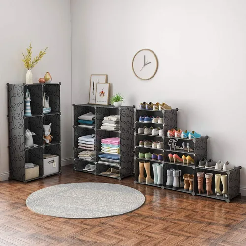 Vista 5 de KOUSI Organizador portátil para zapatos, 24 pares, estante de torre, soporte de gabinete de almacenamiento expandible para tacones, botas, pantuflas