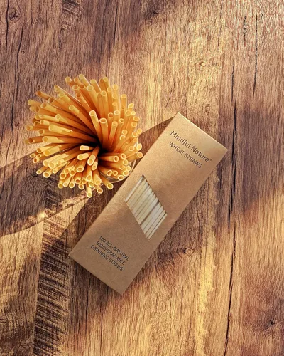 Vista 3 de Mindful Nature® Pajitas de trigo – 100 popotes totalmente naturales – de un solo uso, desechables, biodegradables y compostables