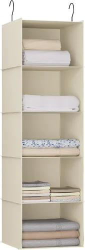 Vista 36 de Organizador colgante para armario y almacenamiento con 3 estantes, estantes colgantes plegables de montaje fácil para guardar ropa, bolsos, zapatos