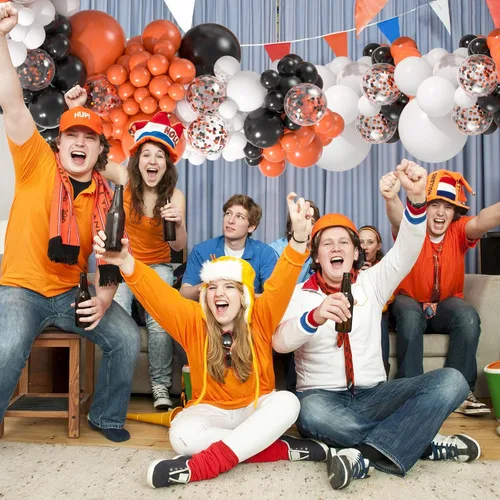 Vista 6 de Kit de arco de globos de color negro, blanco y naranja, guirnalda de globos de confeti de 18, 12, 10, 5 pulgadas, para Halloween, cumpleaños
