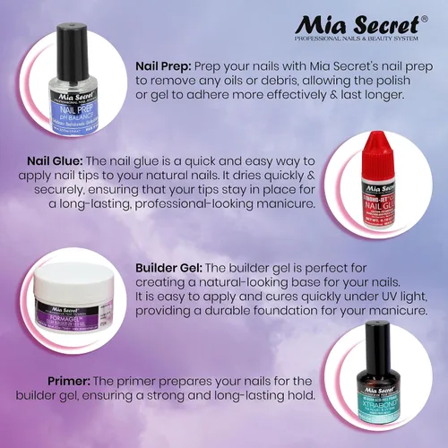 Vista 4 de Mia Secret Formagel Builder Gel Kit CONTIENE: preparación de uñas, recubrimientos superiores, gel constructor, limas de uñas (kit transparente)