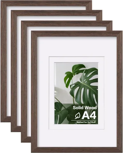 Vista 85 de Egofine - Juego de 4 portarretratos A4 de madera maciza y cubierta de plexiglás de 4 x 6/6 x 8 pulgadas con paspartú o A4 sin paspartú, para mesa