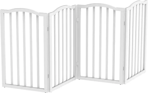 Vista 7 de PETMAKER - Puerta plegable para mascotas para interiores, 4 paneles para escaleras o puertas, valla independiente para mascotas de 73.5 x 32 Blanco