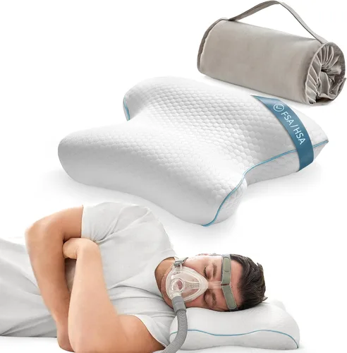 Vista 10 de HSA/FSA Almohada de camping, almohada CPAP de espuma viscoelástica plegable para todos los usuarios de CPAP Almohada de viaje pequeña con funda