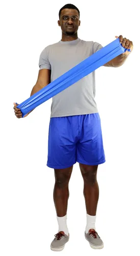 Vista 2 de Banda para hacer ejercicio CanDo, de bajo polvo, 4 pies de longitud, Azul: Pesado, 1