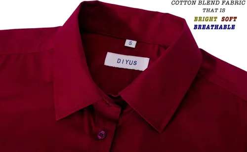 Vista 3 de Blusa de trabajo de manga larga de algodón elástico con botones para mujer