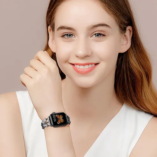 Vista 6 de Compatible con Dressy Designer Bling Apple Watch Band para mujeres y hombres, 1.575 pulgadas, 1.614 pulgadas, 1.496 pulgadas, correas de mariposa