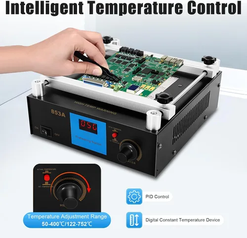 Vista 5 de 853A 600W IR Precalentamiento Estación de retrabajo PCB Precalentador infrarrojo BGA Rework Placa caliente Precalentamiento horno Soldador 122.0