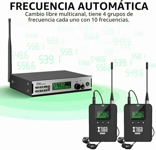 Vista 3 de XTUGA Sem100 in Sistema de monitor de oído estéreo inalámbrico 1 Bodypacks recargables Monitoreo UHF con Bluetooth Select Wireless en auriculares