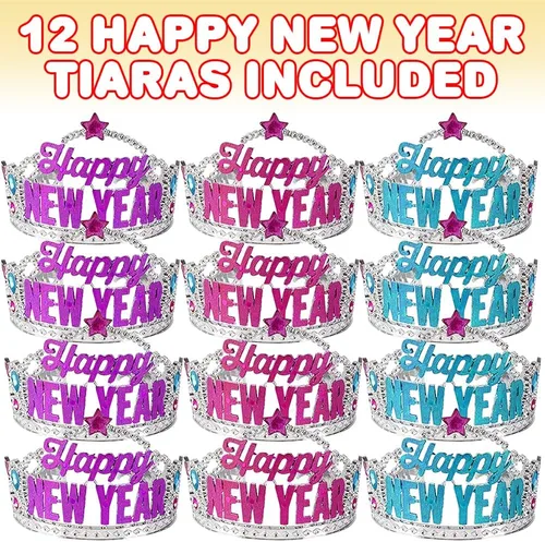 Vista 2 de ArtCreativity Tiaras de Año Nuevo, juego de 12, accesorios de Nochevieja para niños y adultos, decoraciones de Año Nuevo, recuerdos de fiesta