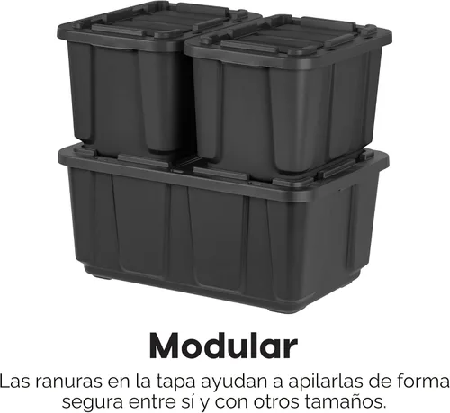 Vista 7 de IRIS USA, Inc. - Contenedor organizador grande de plástico de 27 galones con tapa duradera y hebillas de cierre seguras, color negro / negro
