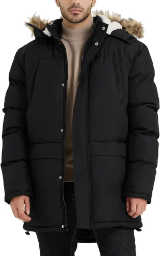 Vista 9 de Chaqueta de invierno larga con capucha para hombre, acolchada, a prueba de viento, parka acolchada con relleno