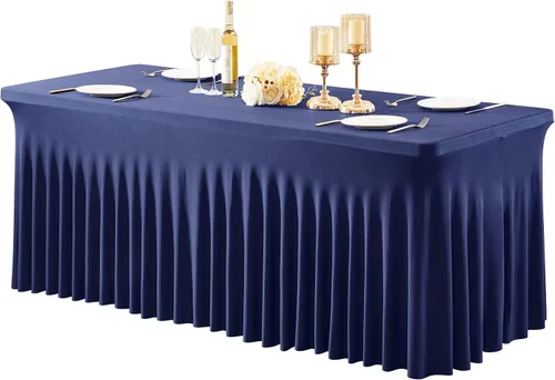Vista 30 de Paquete de 1 manteles azul bebé para mesas rectangulares de 4 pies, cubiertas de mesa de spandex elástico de una pieza resistentes a las arrugas