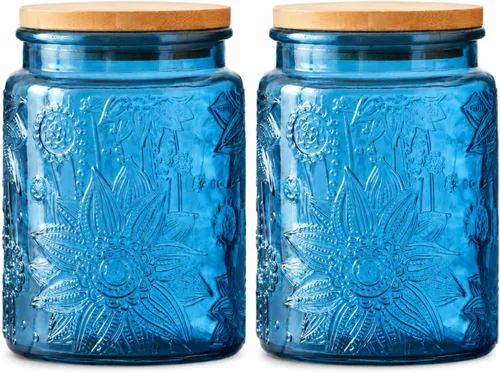 Vista 19 de ANSQU Tarro de vidrio vintage para almacenamiento en encimera de cocina, tarros de dulces con tapas, recipiente de café para café molido, tarro