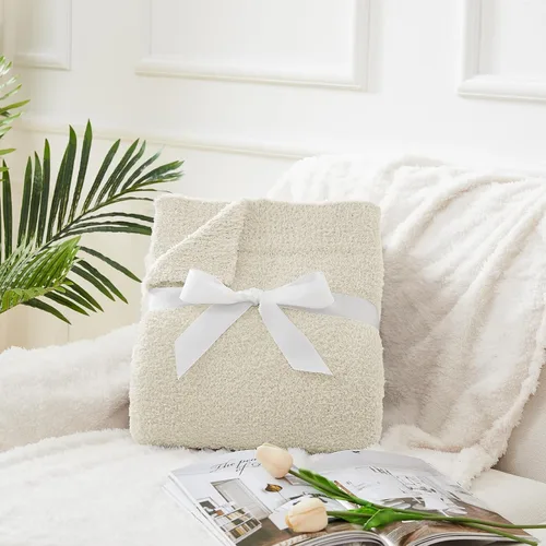 Vista 2 de CYMULA Manta de Punto Súper Suave Tamaño Throw Beige - Ligera Afelpada Esponjosa Mullida Cálida Acogedora Mantas y Throws para Sofá Cama Uso