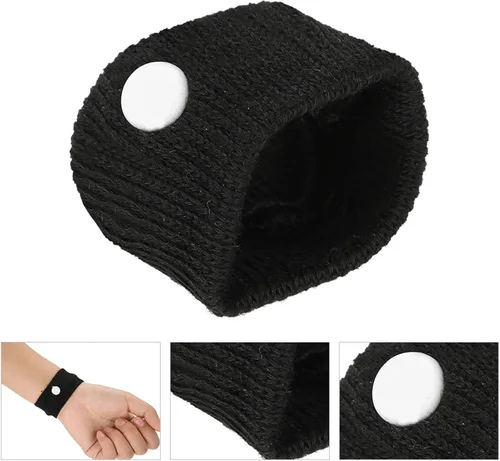 Vista 9 de Pulseras antináuseas de acupresión para el mareo del automóvil, viaje volador para avión, autobús para niños y adultos para el embarazo (negro)