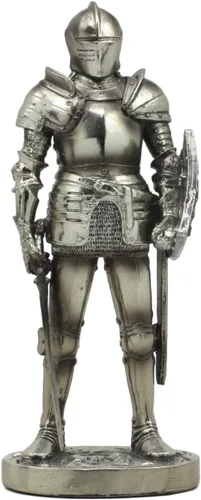 Vista 6 de Ebros Gift Traje medieval de armadura Valiant Espadachín valiente Corazón de León Caballero Escudo de Armas Figura 7" H