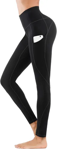 Vista 2 de Lingswallow - Pantalones deportivos de tiro alto para yoga, diseño elástico en 4 direcciones con control de abdomen y bolsillos, leggings