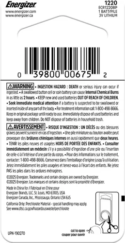 Vista 8 de Energizer Batería de moneda de litio 1220, 1 paquete