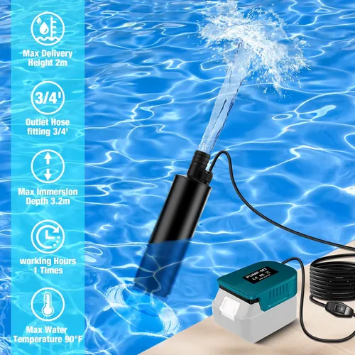 Vista 2 de Bomba de agua para Makita Battery 18V LXT, bomba sumergible portátil, pequeña bomba eléctrica inalámbrica de transferencia de agua de 500 GPH
