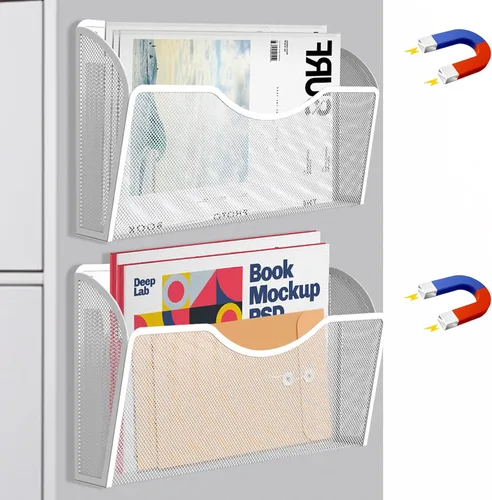 Vista 9 de Soporte magnético para archivos, organizador de carpetas de archivos, 1 bolsillos, estante de revistas colgante de oficina para archivadores