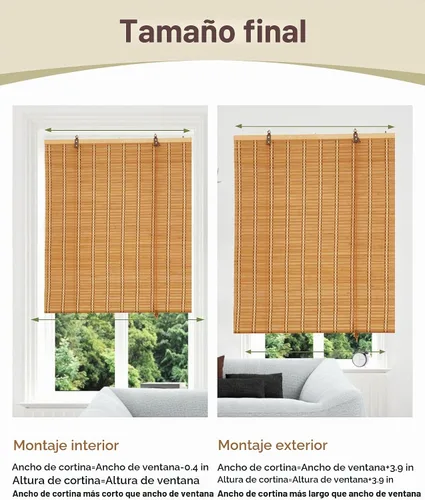 Vista 7 de FoundGo Persianas enrollables de bambú de 23 pulgadas de ancho x 48 pulgadas de alto, cortina de filtrado de luz para ventanas y puertas, persiana