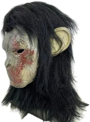 Vista 2 de HENGYUTOYMASK Máscaras de látex realistas de chimpancé máscara de gorila de Halloween, disfraz de cabeza de mono para adultos, máscara de látex